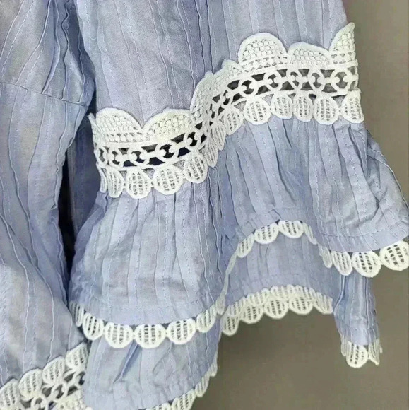 J Crew Faded Lace Trim Top NWT New Womens Size Small Light Blue and White - Picture 5 of 14